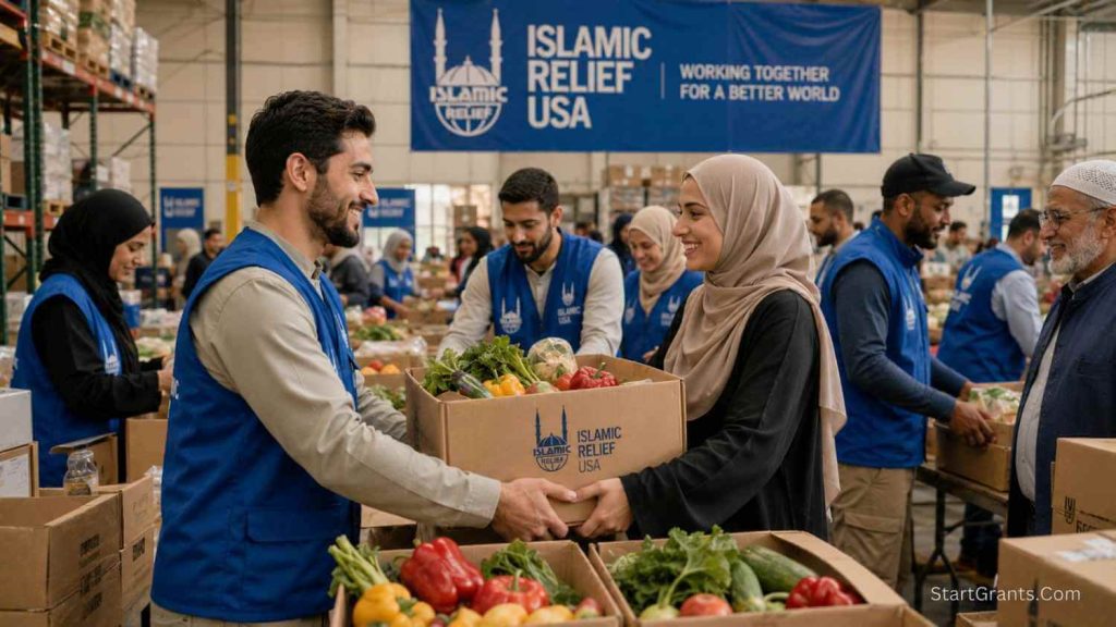 Grassroots volunteers partnering with Islamic Relief USA to distribute community food grants.