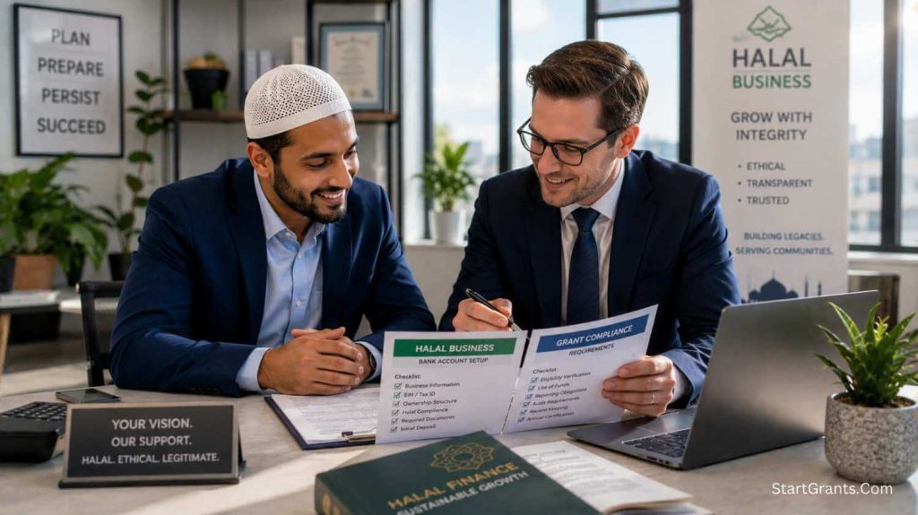 A Muslim entrepreneur ensuring Halal financial compliance and avoiding Riba while applying for government grants.