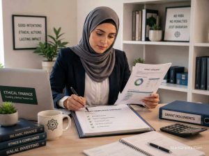 A Muslim accountant reviewing federal grant compliance rules to avoid Haram Riba penalties.