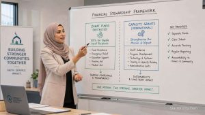 A Muslim nonprofit director explaining the strict separation of Zakat funds from operational capacity grants.