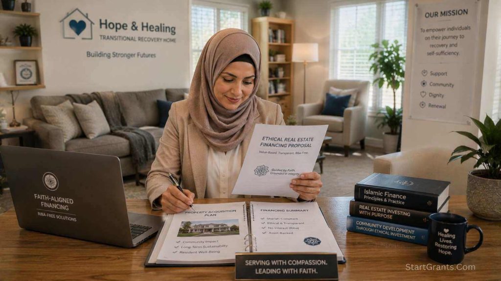 A Muslim director managing a Halal sober living home and reviewing Riba-free property grants.