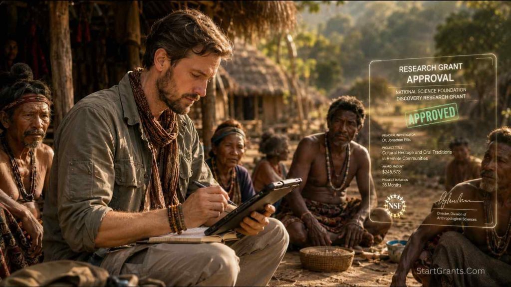 A cultural anthropologist conducting fieldwork in a remote village, funded by a government research grant.