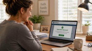 An individual successfully applying for free government money and financial assistance online.