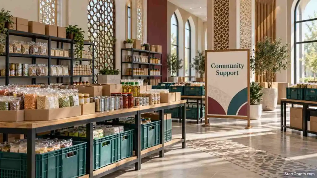 How to get sponsorship from companies illustrated by organized charitable supplies in a Muslim community center