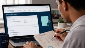A laptop open to the official government student loan forgiveness dashboard.