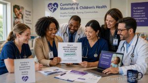 A team of pediatricians and nonprofit directors reviewing a Title V Maternal and Child Health Block Grant.