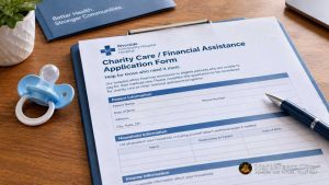 A hospital Charity Care financial assistance application form for a pregnant patient.