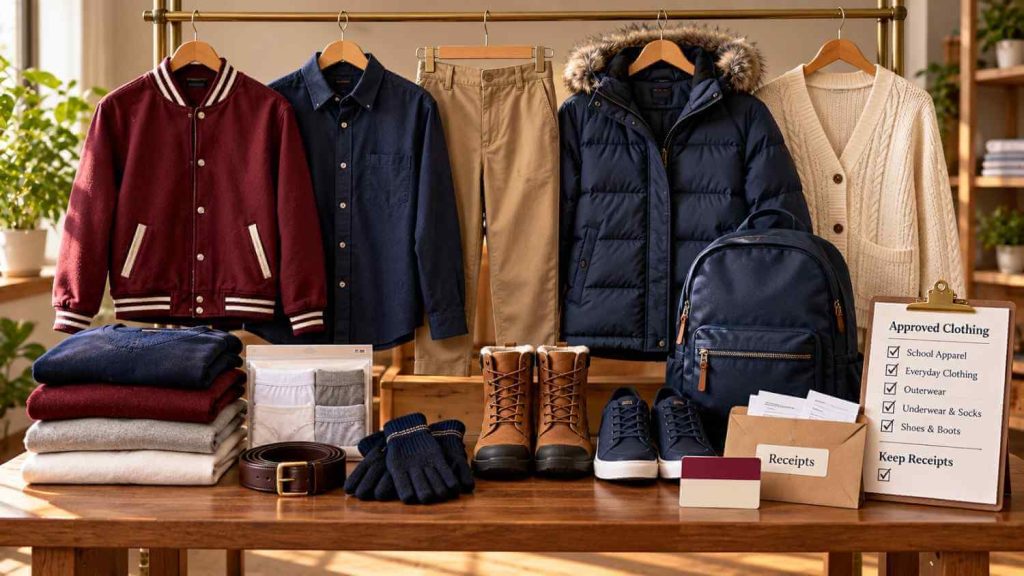 Youth, college, and elder clothing sets representing three Chickasaw Nation clothing grant programs