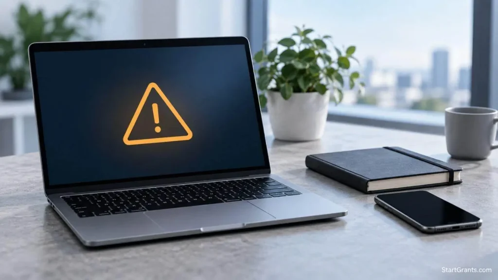 Security warning symbol on a laptop screen