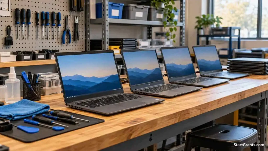 Refurbished laptops prepared in a community technology workspace